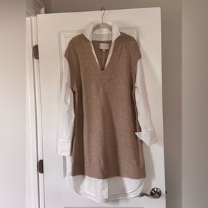 Brochu Walker Cream and Taupe Cashmere Knit shirt dress